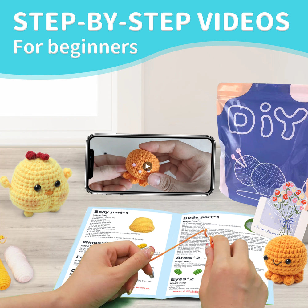 Animal Sery Crochet Kit for Beginners Crochet Starter SET ,DIY Crochet Kit for Beginners,Crocheting Knitting Kit Step-By-Step